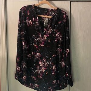 Torrid Dark Floral Blouse with Pink Accents